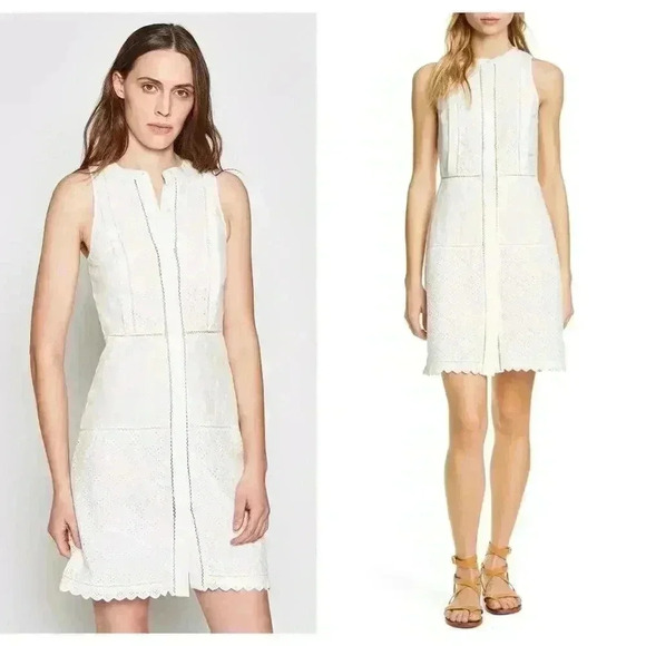 Joie Zakari Eyelet Detail Cotton & Silk Dress 10 - Picture 1 of 8